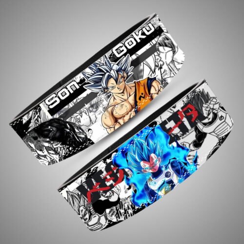 Side profile of Gogeta Blue Fusion anime lever belt showing Son Goku lettering and manga panels