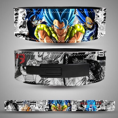 Gogeta Blue Fusion anime lever belt with Goku and Vegeta manga panel artwork