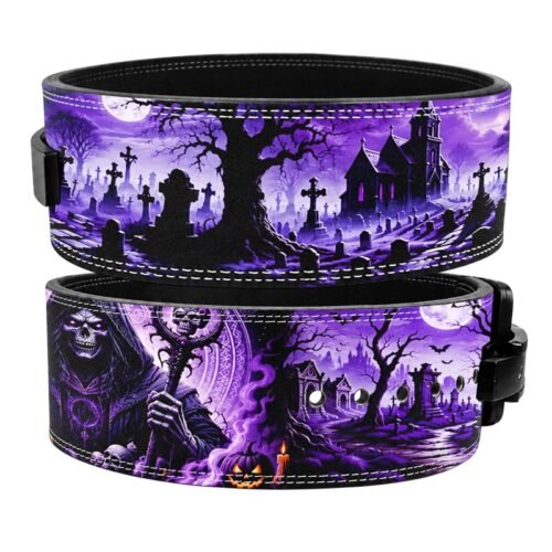 Side profile of Grim Reaper weightlifting belt showing 13mm split leather thickness
