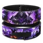 Grim Reaper weightlifting lever belt with purple graveyard Halloween artwork