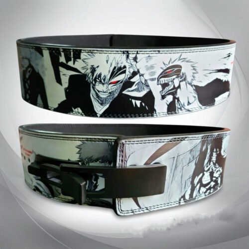 Hollow Ichigo weightlifting lever belt with black and white Bleach manga panel artwork