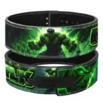 Hulk weightlifting lever belt with green energy explosion artwork and bold lettering