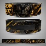 Shadow Hunter Weightlifting Lever Belt featuring a black and gold tiger design.