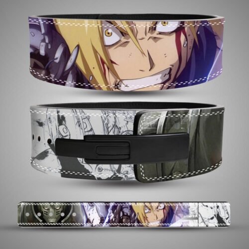 Fullmetal Alchemist weightlifting belt with Edward and Alphonse Elric close-up design