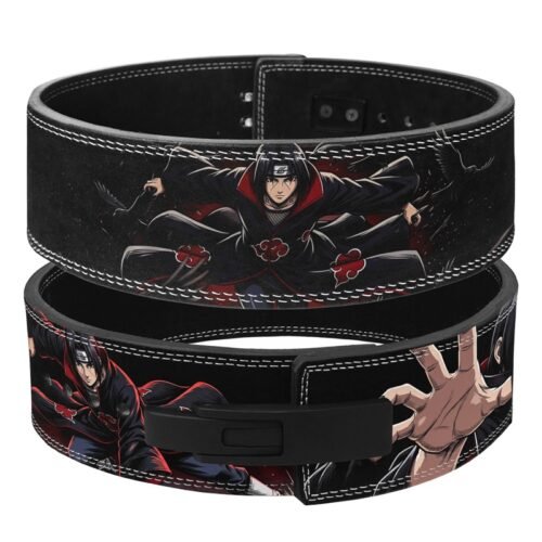 Itachi Uchiha weightlifting belt with crows and Akatsuki cloak design