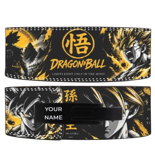 Dragon Ball Legacy anime lever belt with gold logo poster artwork and Goku silhouette
