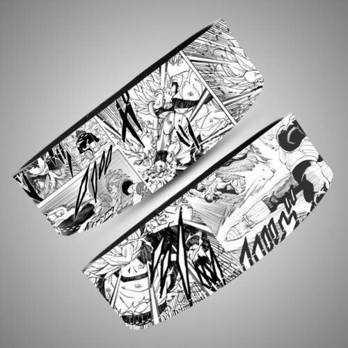 Back panel of Vegeta Blue Overdrive anime lever belt with black and white manga artwork
