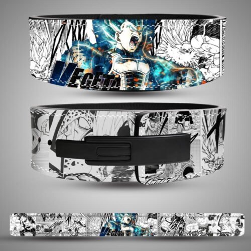 Vegeta Blue Overdrive anime lever belt with electric energy manga panel artwork