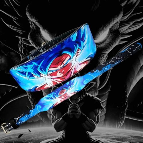 Goku blue lightning double-prong lifting belt angled and open views