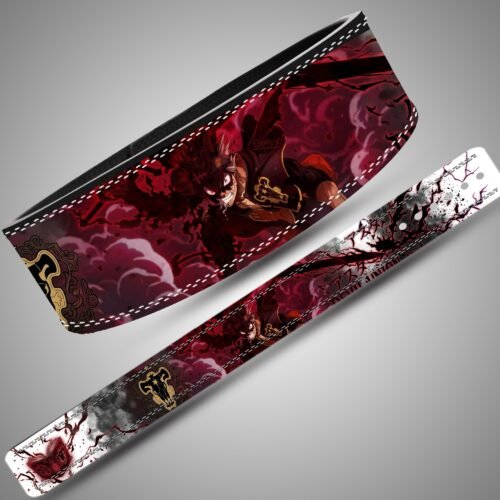 Angled views of the Asta Demon Grimoire lifting belt artwork
