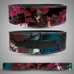 Asta Demon-Slayer Sword weightlifting belt showing the rear artwork, lever closure and full strap layout
