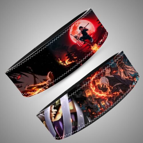 Angled views of the Benimaru Shinmon Asakusa lifting belt artwork