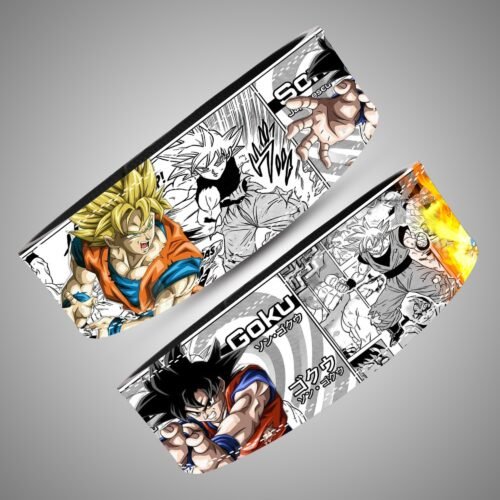 Goku Manga Transformations weightlifting lever belt, angled view showing black, white, orange and yellow artwork