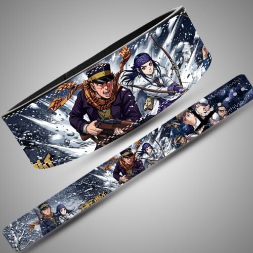Angled views of the Golden Kamuy Sugimoto and Asirpa lifting belt artwork