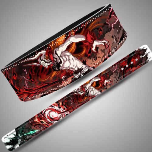Angled views of the Ichigo Hollow Transformation lifting belt artwork