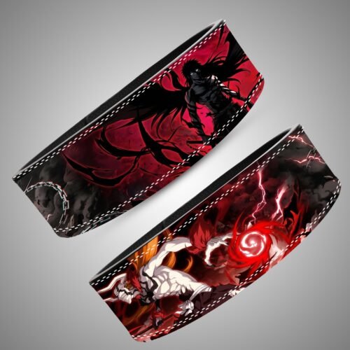 Ichigo Soul Reaper Battle weightlifting belt showing the rear artwork, lever closure and full strap layout