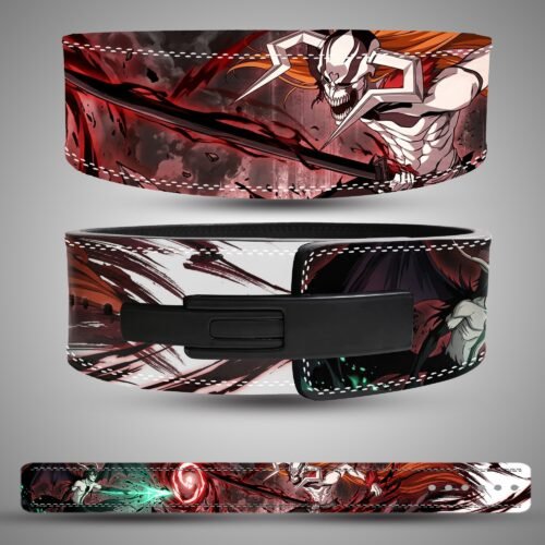 Ichigo vs Ulquiorra Cero Clash weightlifting belt design and printed strap details