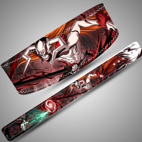 Ichigo vs Ulquiorra Cero Clash weightlifting belt showing the rear artwork, lever closure and full strap layout