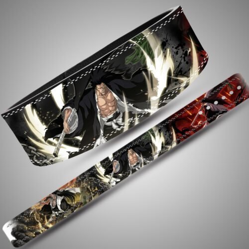 Angled views of the Kenpachi Zaraki Sword Clash lifting belt artwork