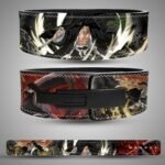 Kenpachi Zaraki Sword Clash weightlifting belt showing the rear artwork, lever closure and full strap layout