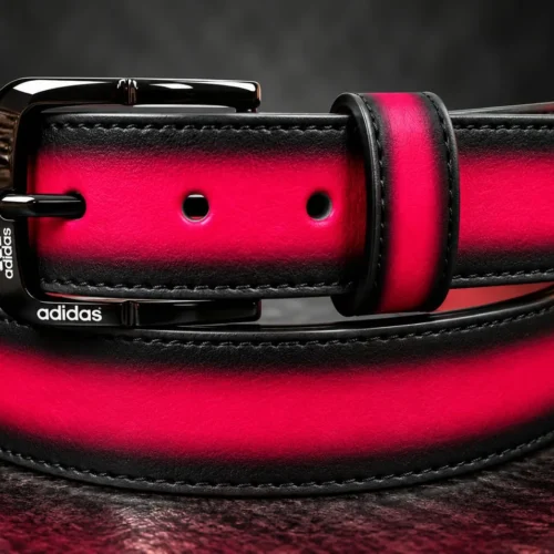Hot Pink pant belt with black buckle and stitched edges