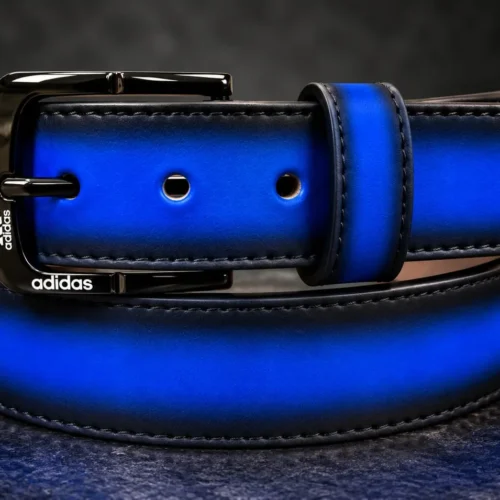 Royal Blue pant belt with black buckle and stitched edges