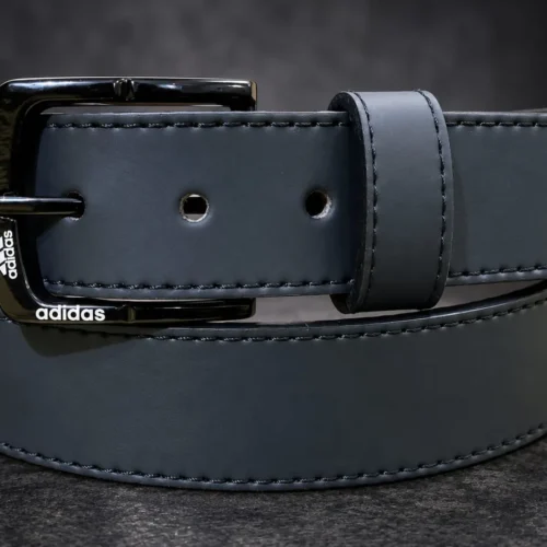Slate Grey pant belt with black buckle and stitched edges