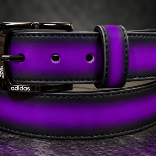 Violet pant belt with black buckle and stitched edges