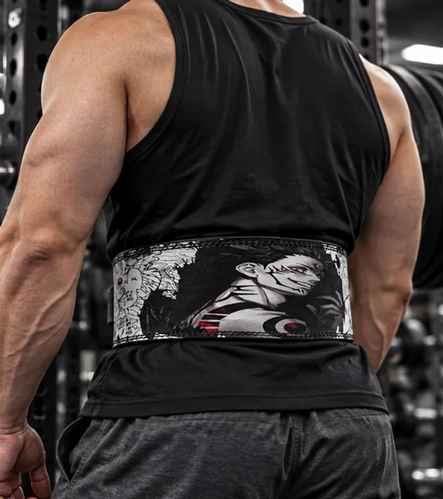 AI-generated gym lifestyle preview of the King of Curses Sukuna lifting belt.