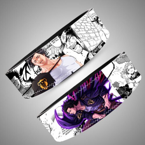 Angled close-up of purple Yami Sukehiro artwork with a katana, alongside the full manga-panel belt strap