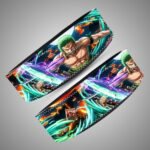 Zoro Green Sword Aura weightlifting lever belt, angled view showing green, blue, orange and black artwork