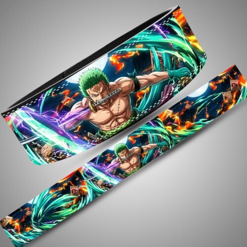 Zoro Green Sword Aura weightlifting lever belt, full design showing green, blue, orange and black artwork
